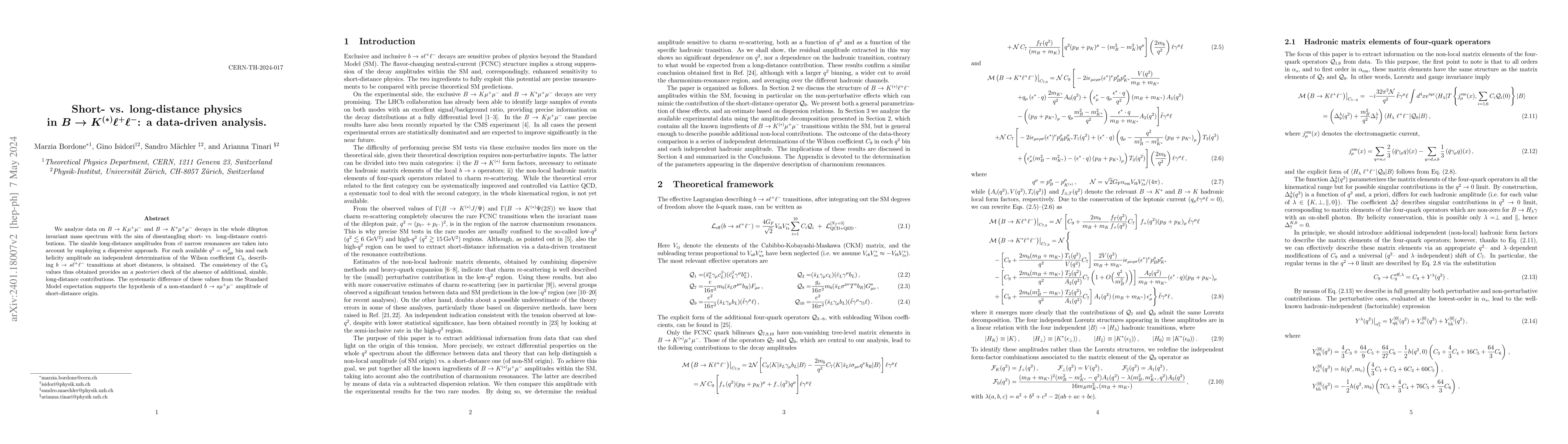 Thumbnail for Short- vs. long-distance physics in $B\to K^{(*)} \ell^+\ell^-$: a
  data-driven analysis
