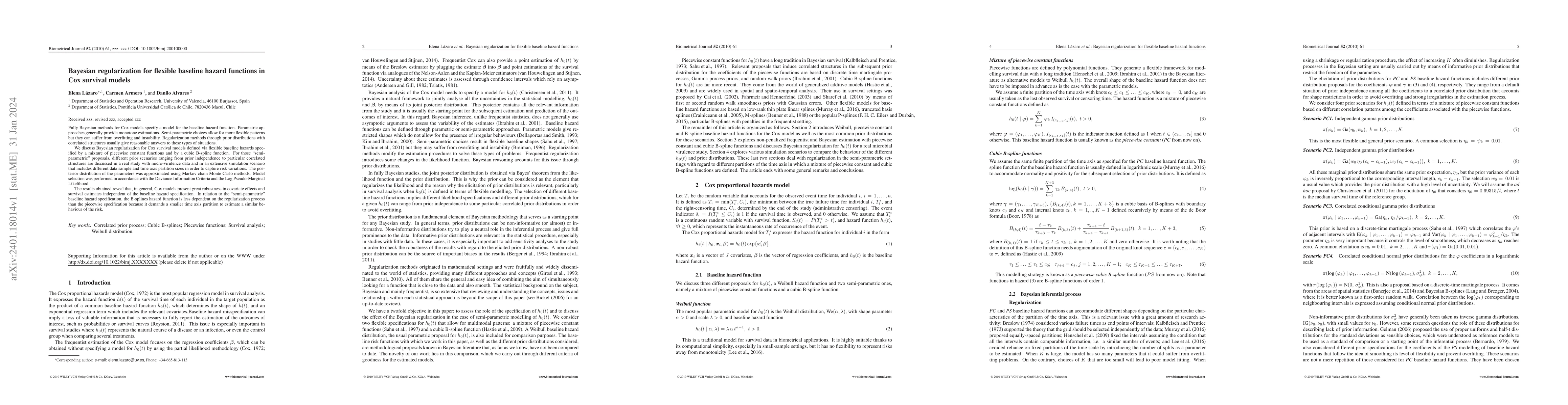 Thumbnail for Bayesian regularization for flexible baseline hazard functions in Cox
  survival models