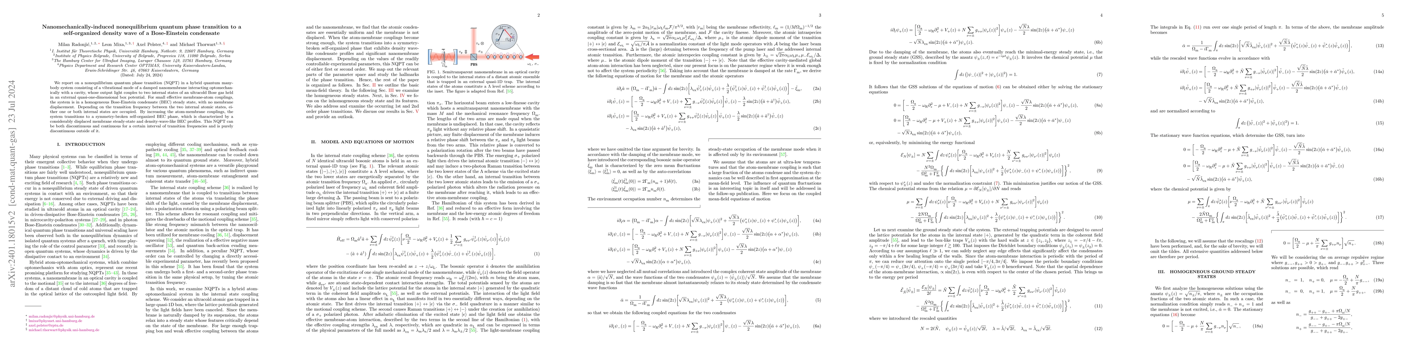 Thumbnail for Nanomechanically-induced nonequilibrium quantum phase transition to a
  self-organized density wave of a Bose-Einstein condensate