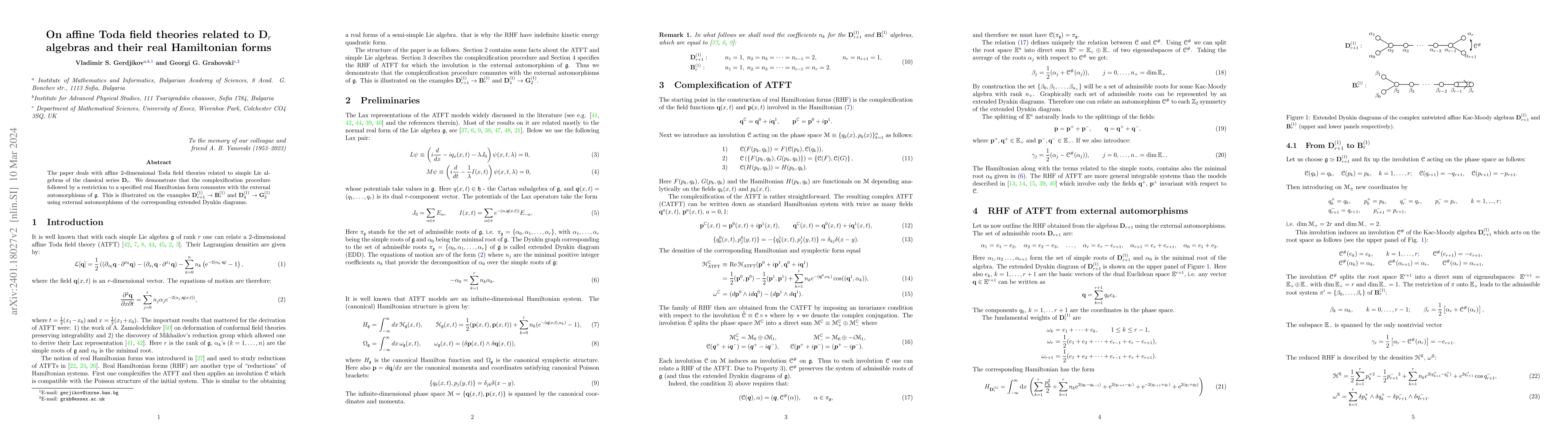 Thumbnail for On affine Toda field theories related to ${\bf D}_r$ algebras and their
  real Hamiltonian forms