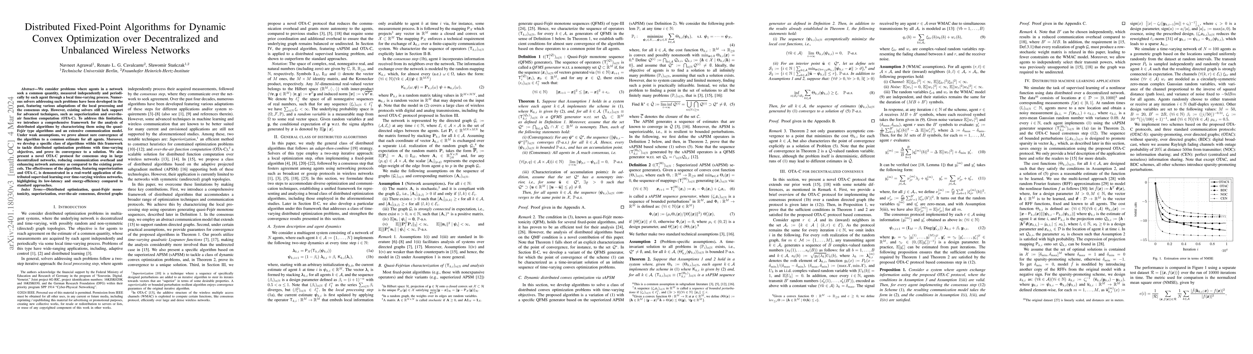 Thumbnail for Distributed fixed-point algorithms for dynamic convex optimization over
  decentralized and unbalanced wireless networks