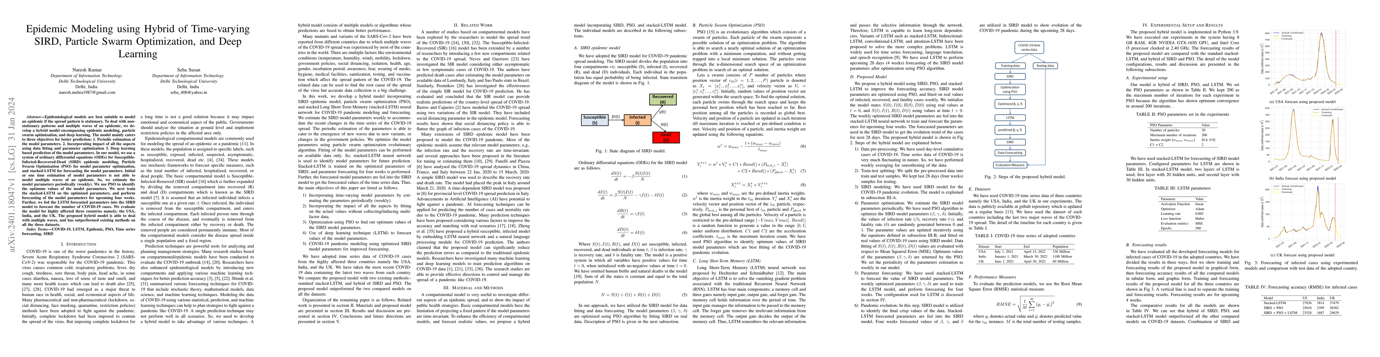 Thumbnail for Epidemic Modeling using Hybrid of Time-varying SIRD, Particle Swarm
  Optimization, and Deep Learning