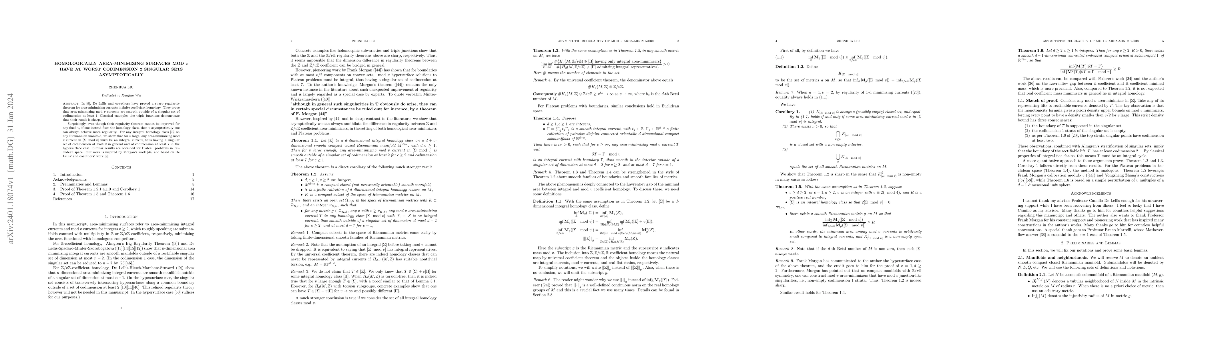 Thumbnail for Homologically area-minimizing surfaces mod $v$ have at worst codimension
  2 singular sets asymptotically