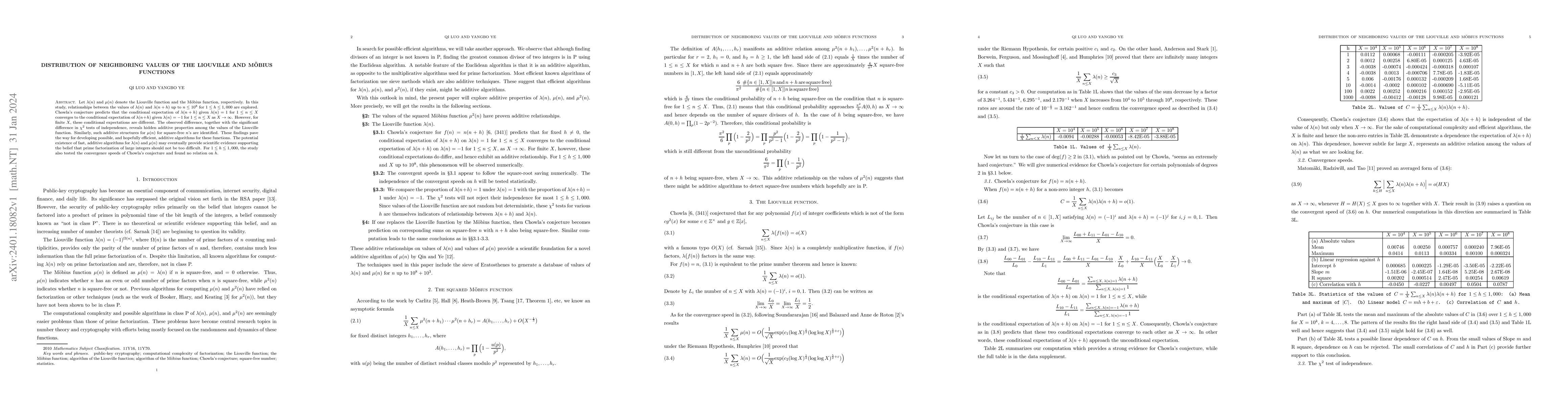 Thumbnail for Distribution of neighboring values of the Liouville and M\"obius
  functions