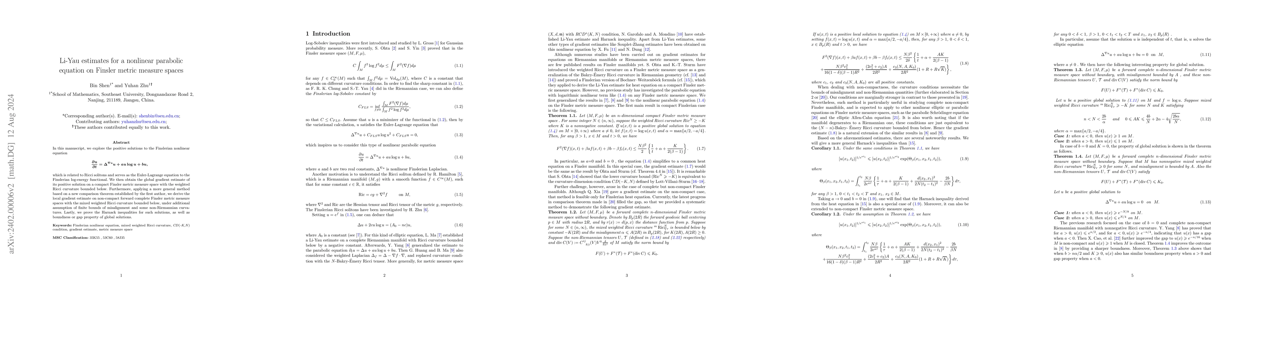 Thumbnail for Li-Yau Estimates for a Nonlinear Parabolic Equation on Finsler Manifolds