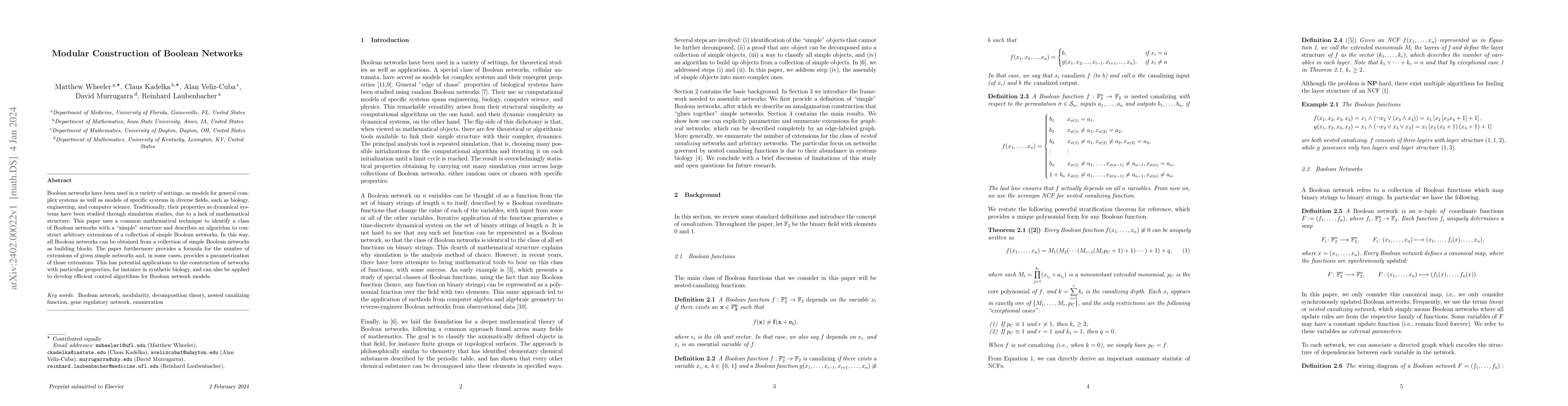 Thumbnail for Modular Construction of Boolean Networks