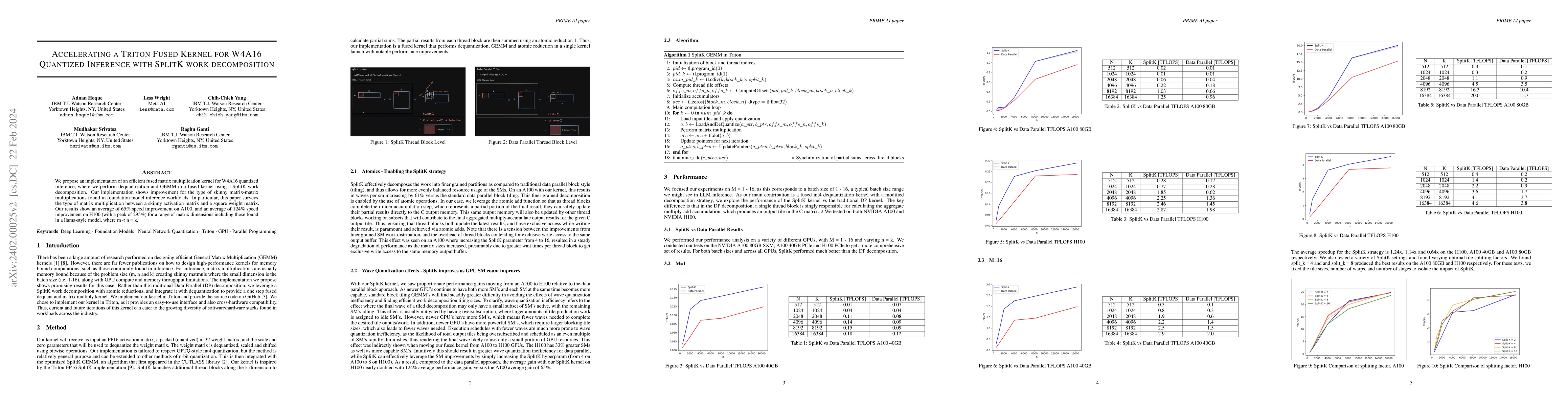 Thumbnail for Accelerating a Triton Fused Kernel for W4A16 Quantized Inference with
  SplitK work decomposition
