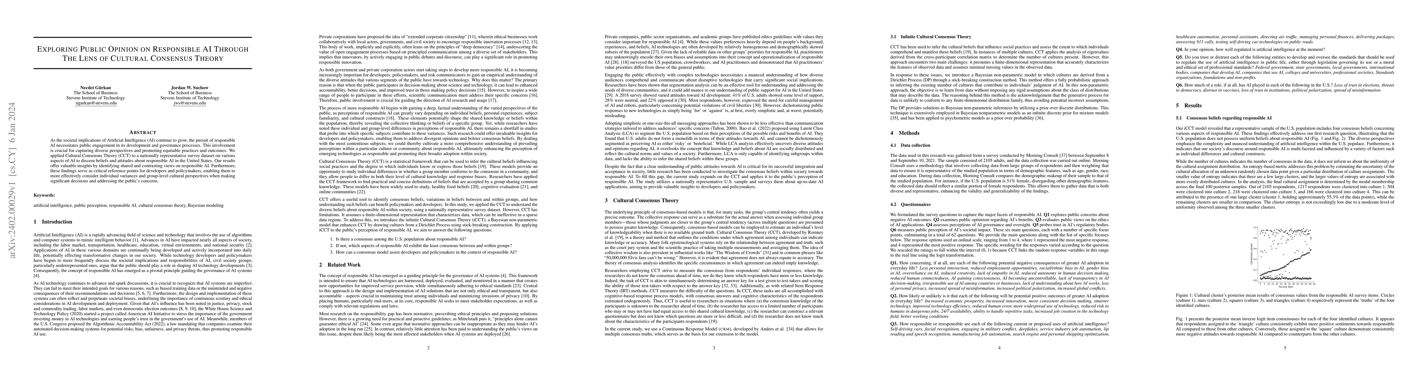 Thumbnail for Exploring Public Opinion on Responsible AI Through The Lens of Cultural
  Consensus Theory