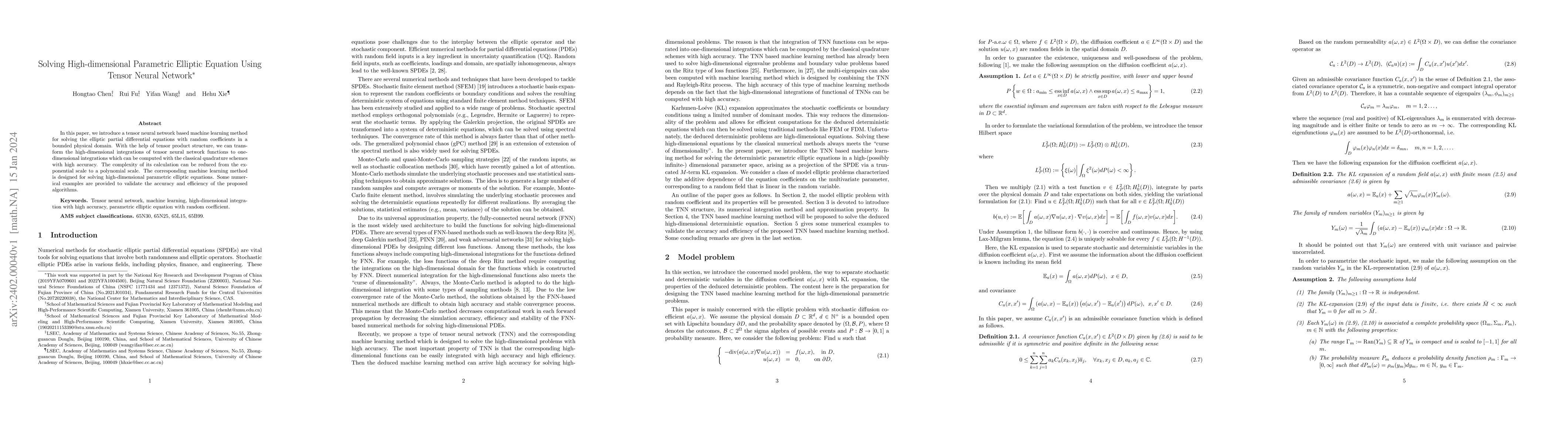 Thumbnail for Solving High-dimensional Parametric Elliptic Equation Using Tensor
  Neural Network