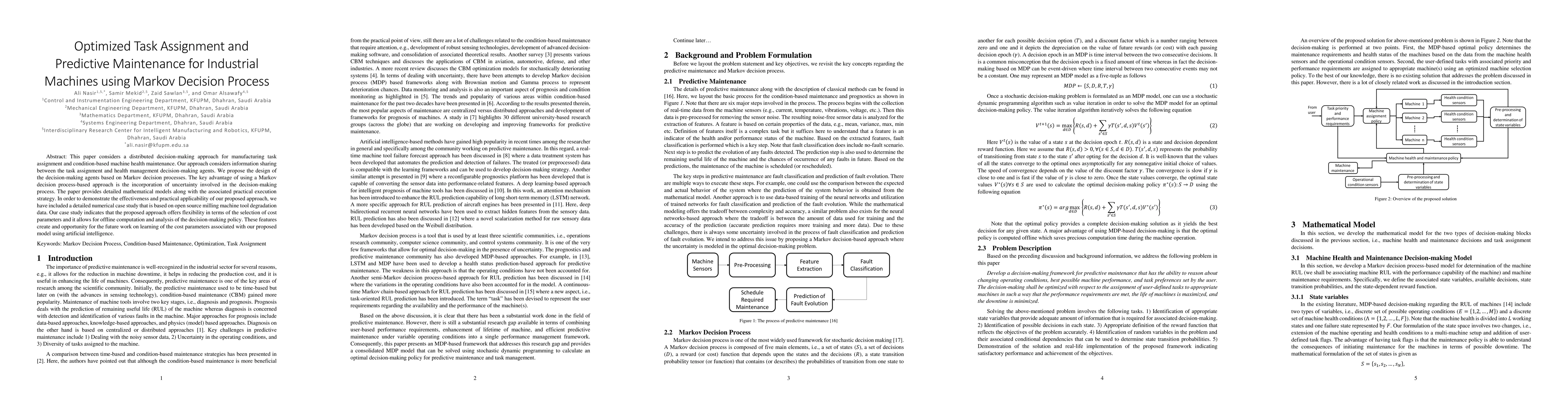 Thumbnail for Optimized Task Assignment and Predictive Maintenance for Industrial
  Machines using Markov Decision Process