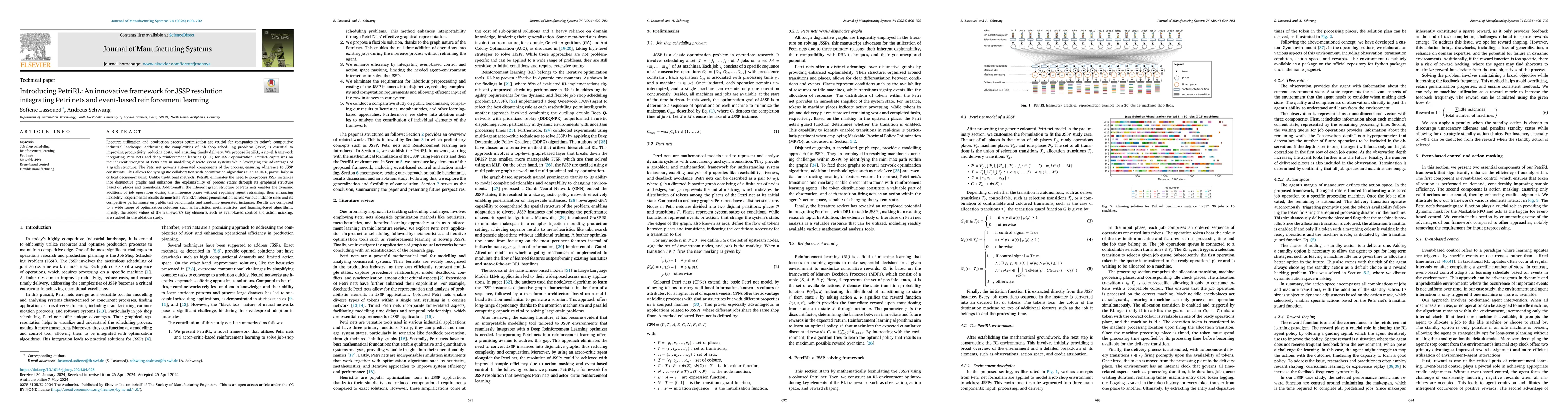 Thumbnail for Introducing PetriRL: An Innovative Framework for JSSP Resolution
  Integrating Petri nets and Event-based Reinforcement Learning