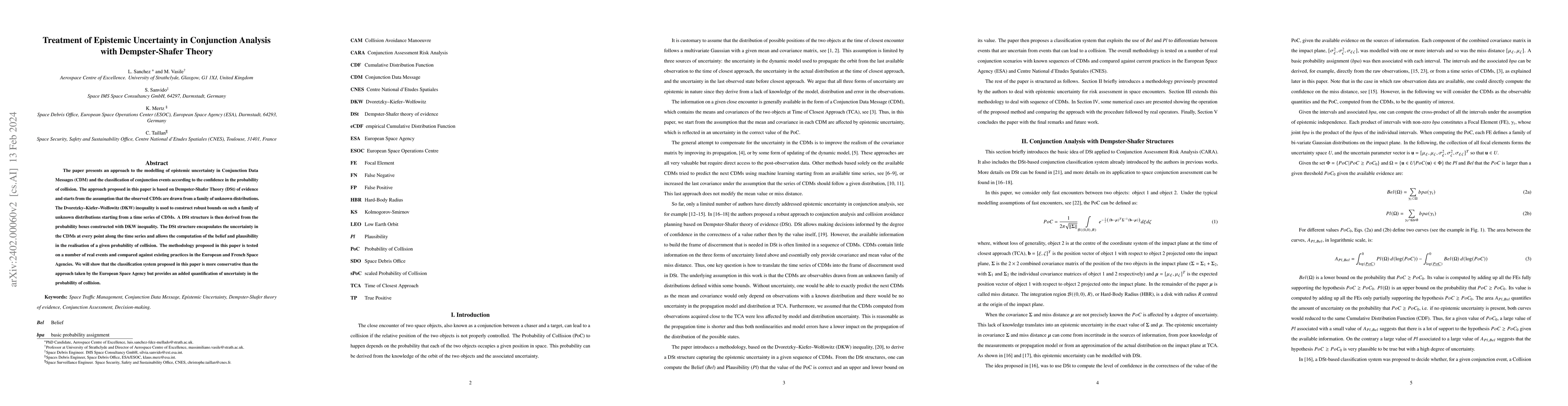 Thumbnail for Treatment of Epistemic Uncertainty in Conjunction Analysis with
  Dempster-Shafer Theory