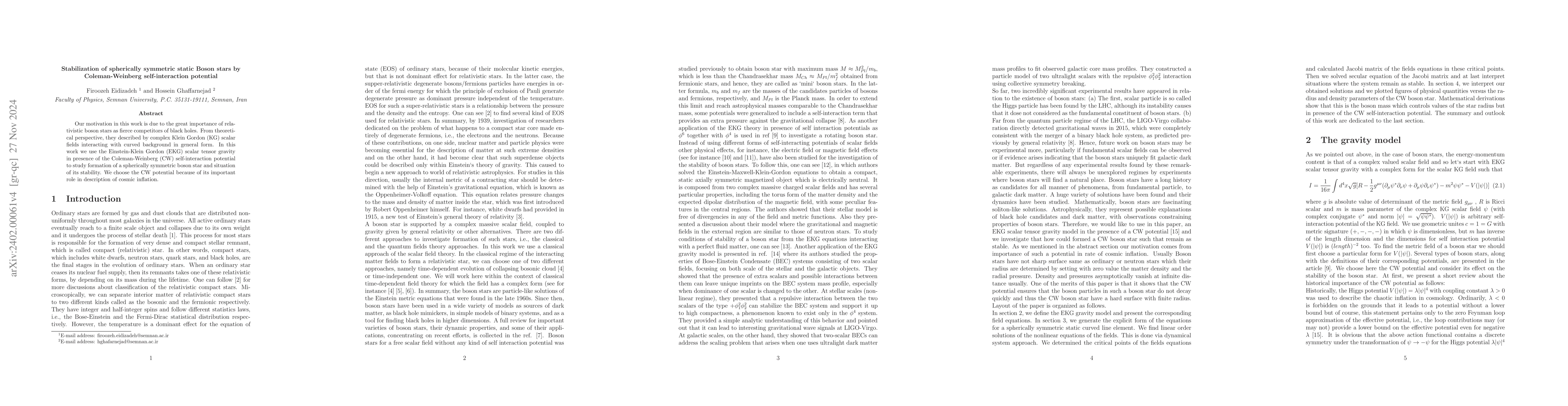 Thumbnail for Stabilization of spherically symmetric static Boson stars by
  Coleman-Weinberg self-interaction potential