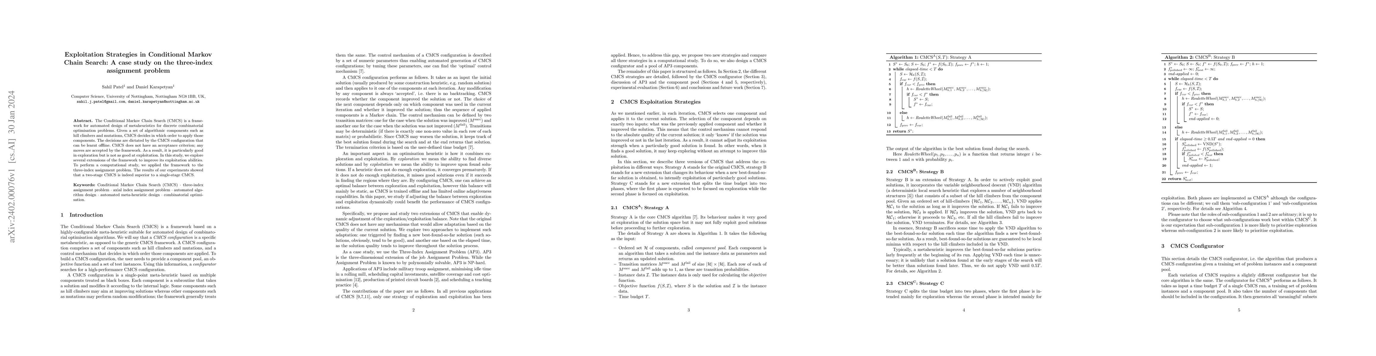 Thumbnail for Exploitation Strategies in Conditional Markov Chain Search: A case study
  on the three-index assignment problem