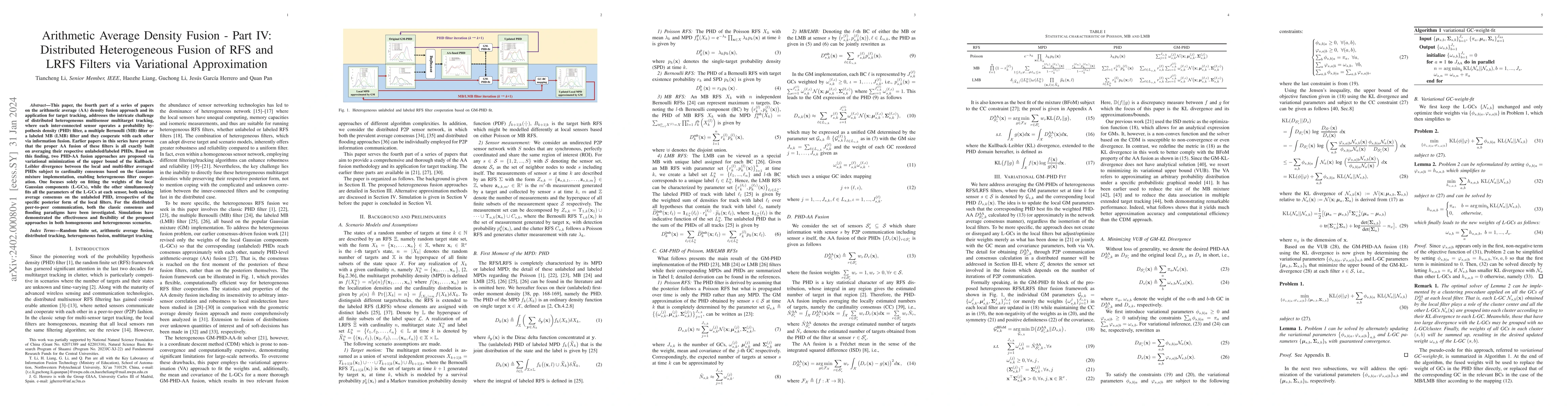 Thumbnail for Arithmetic Average Density Fusion -- Part IV: Distributed Heterogeneous
  Fusion of RFS and LRFS Filters via Variational Approximation