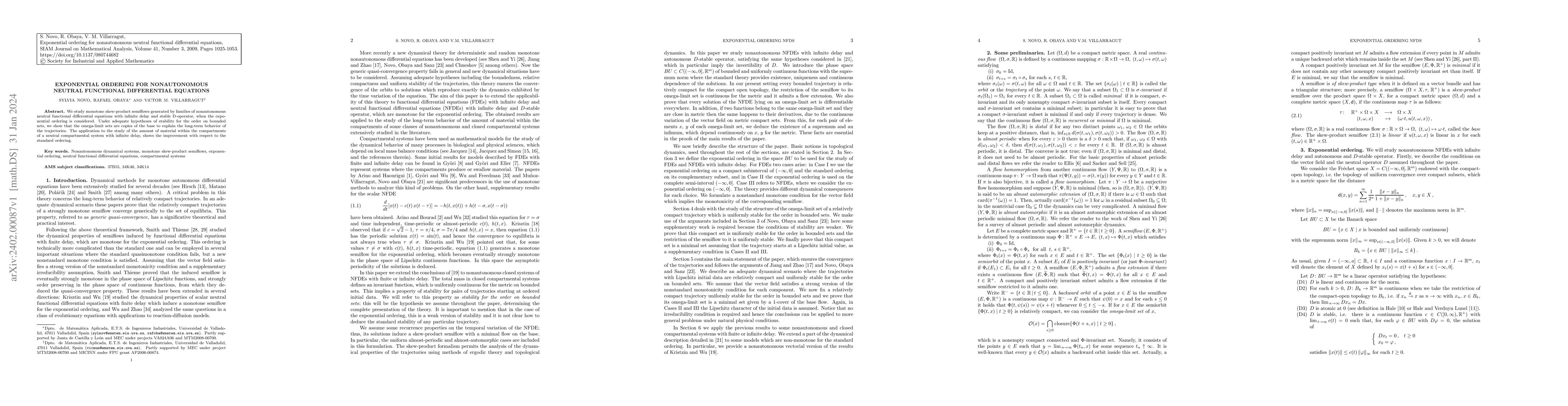 Thumbnail for Exponential Ordering for Nonautonomous Neutral Functional Differential
  Equations