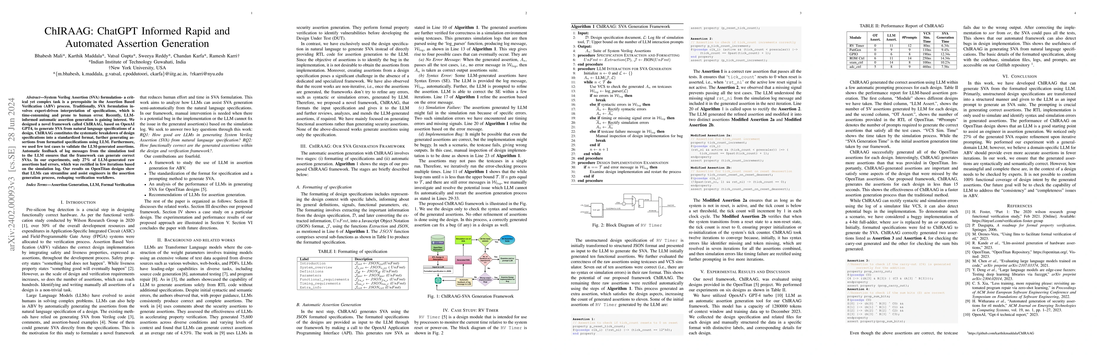 Thumbnail for ChIRAAG: ChatGPT Informed Rapid and Automated Assertion Generation