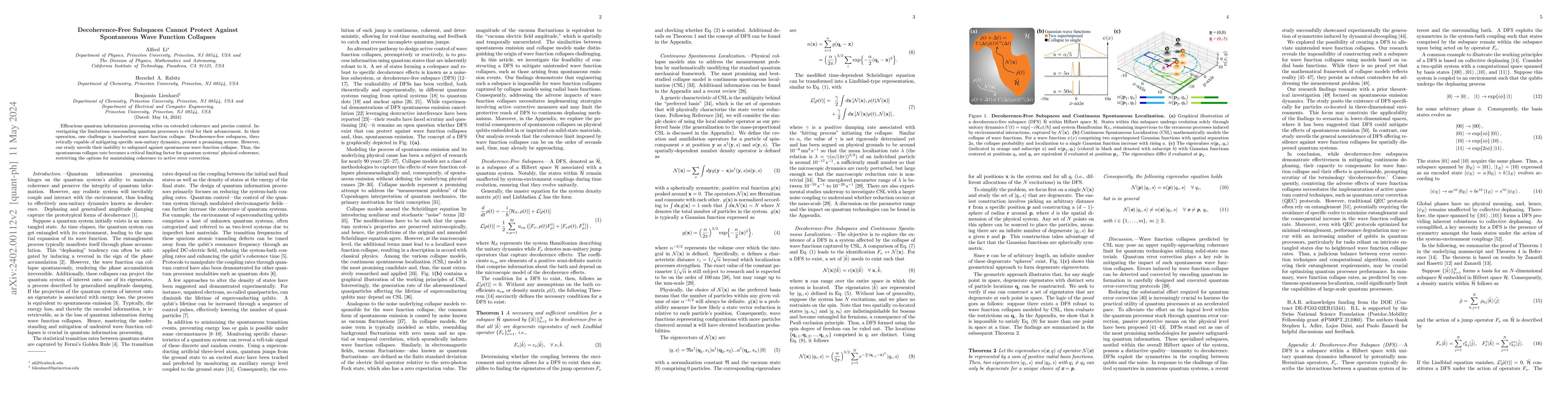 Thumbnail for Decoherence-Free Subspaces Cannot Prevent the Collapse of Wave Functions