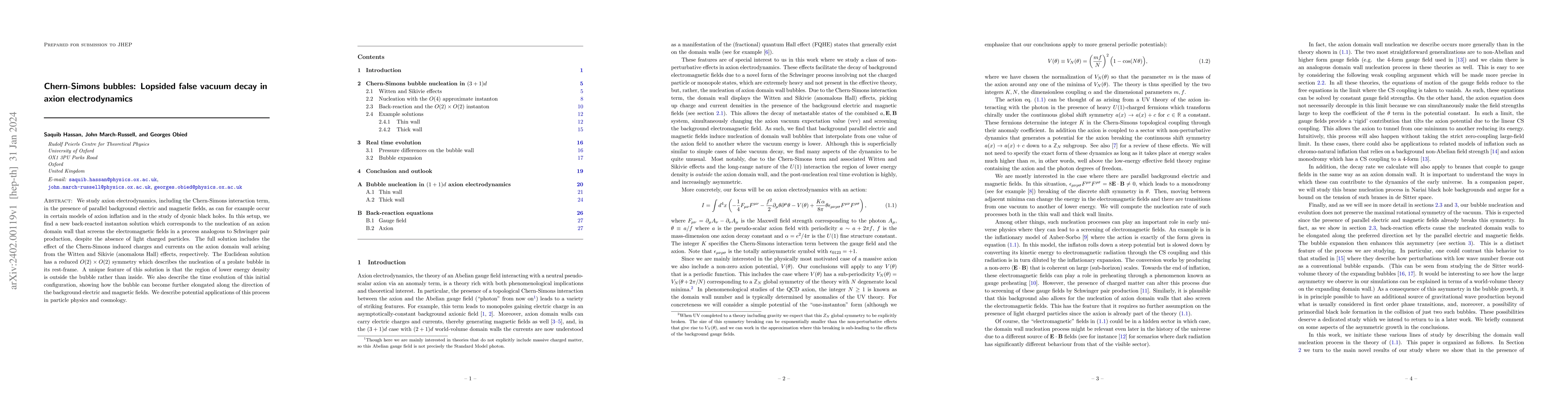 Thumbnail for Chern-Simons bubbles: Lopsided false vacuum decay in axion
  electrodynamics