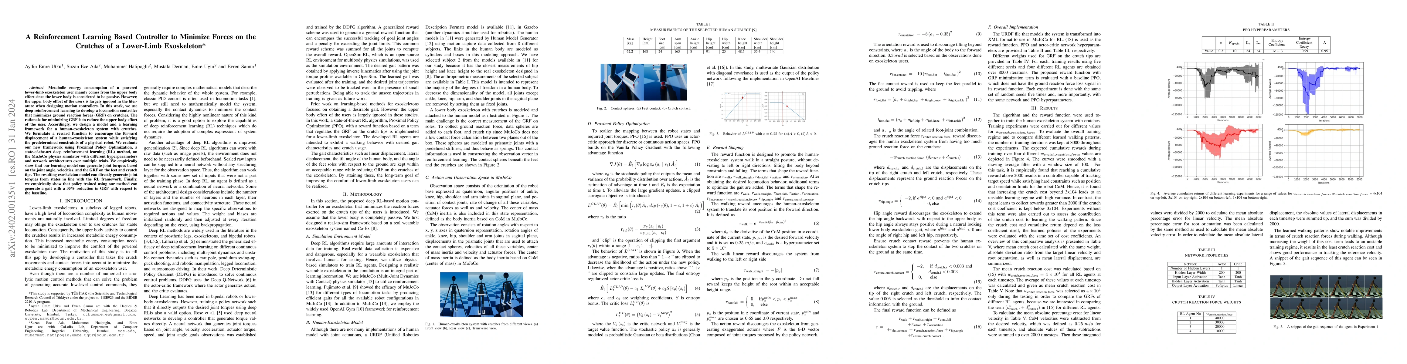 Thumbnail for A Reinforcement Learning Based Controller to Minimize Forces on the
  Crutches of a Lower-Limb Exoskeleton