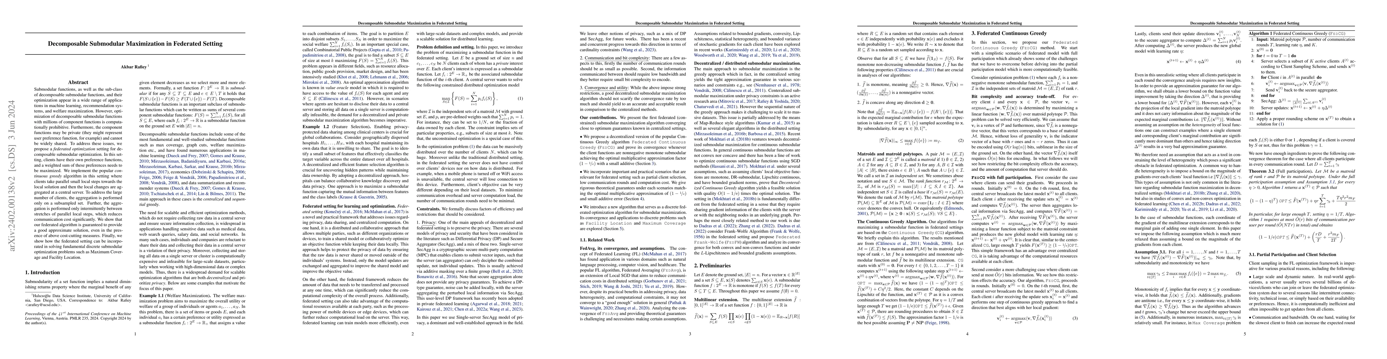 Thumbnail for Decomposable Submodular Maximization in Federated Setting