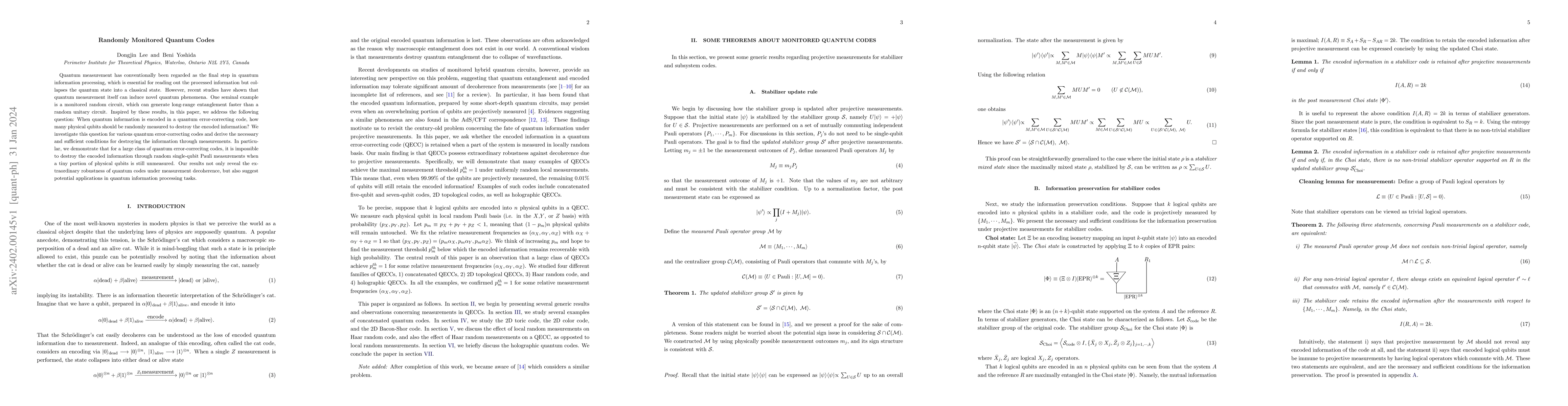Thumbnail for Randomly Monitored Quantum Codes