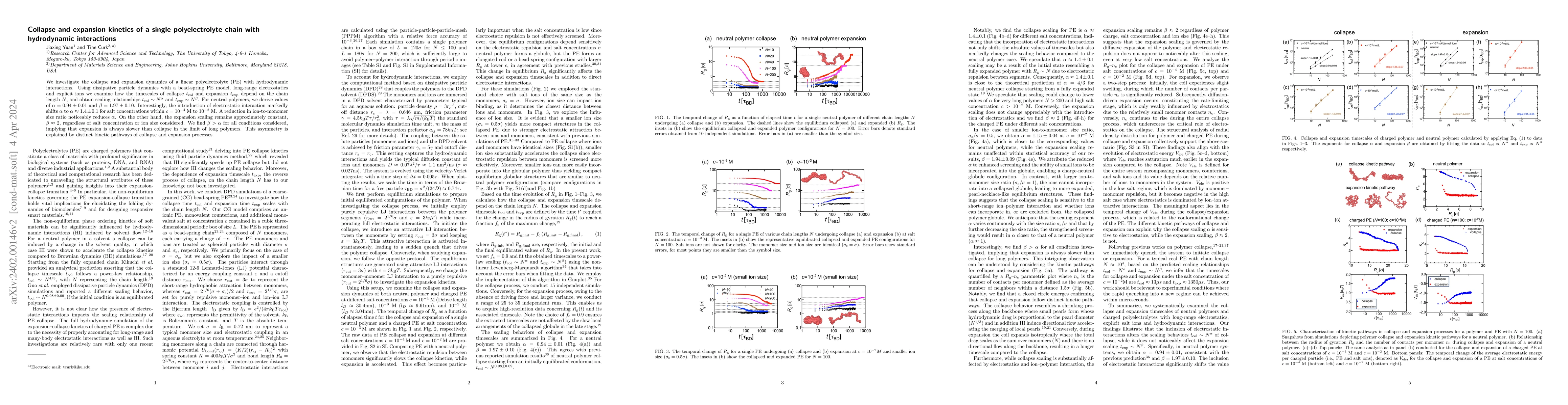 Thumbnail for Collapse and expansion kinetics of a single polyelectrolyte chain with
  hydrodynamic interactions