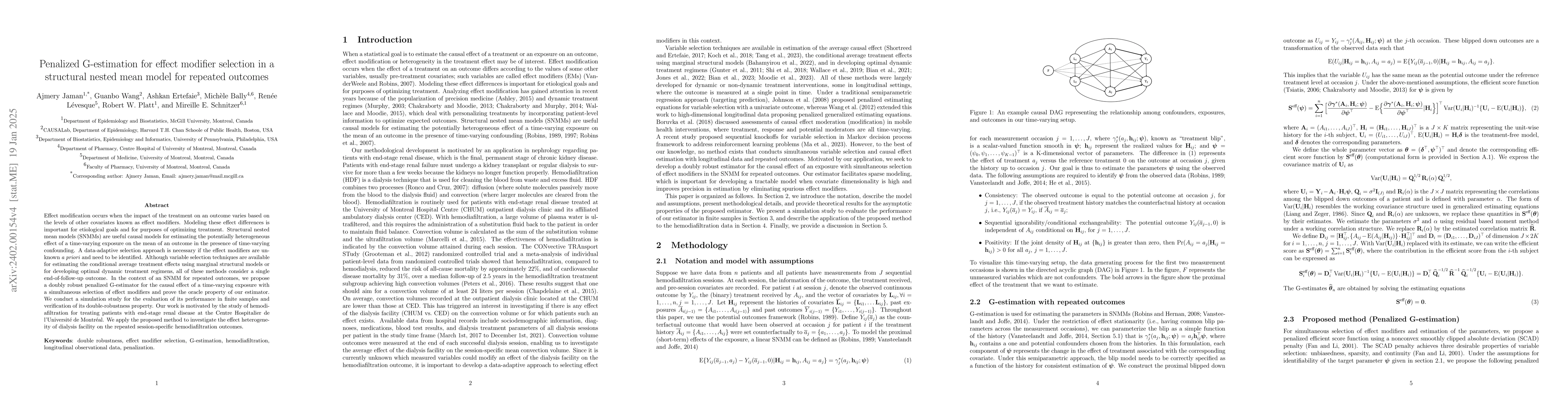 Thumbnail for Penalized G-estimation for effect modifier selection in a structural
  nested mean model for repeated outcomes