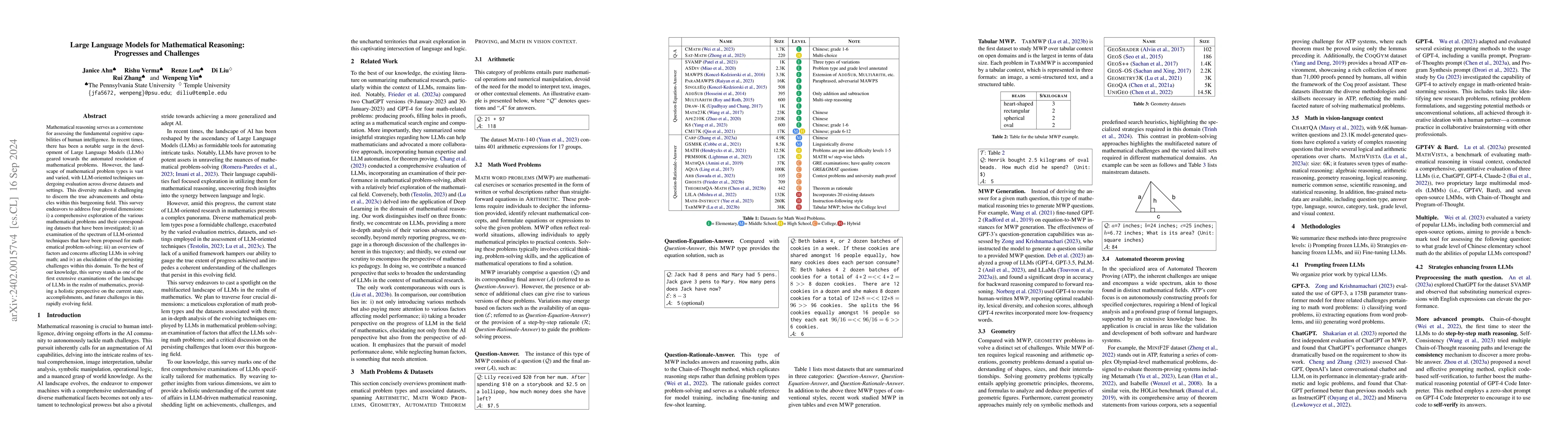 Thumbnail for Large Language Models for Mathematical Reasoning: Progresses and
  Challenges