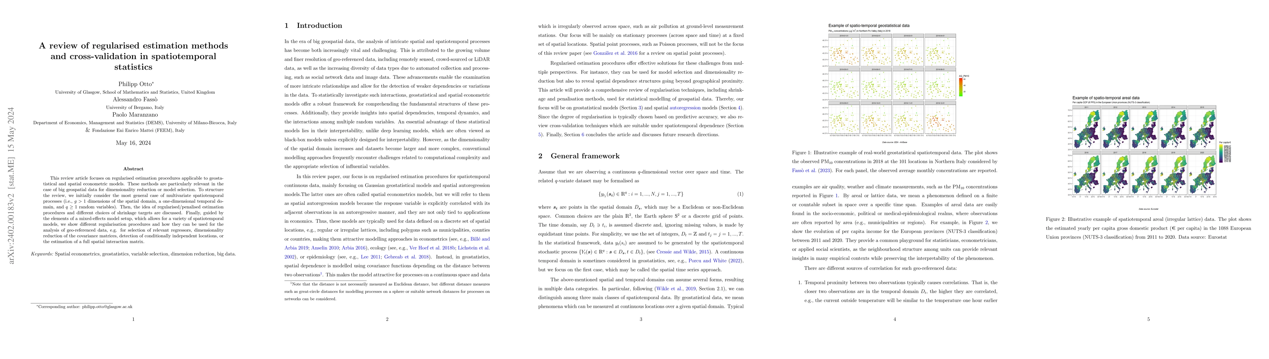 Thumbnail for A review of regularised estimation methods and cross-validation in
  spatiotemporal statistics