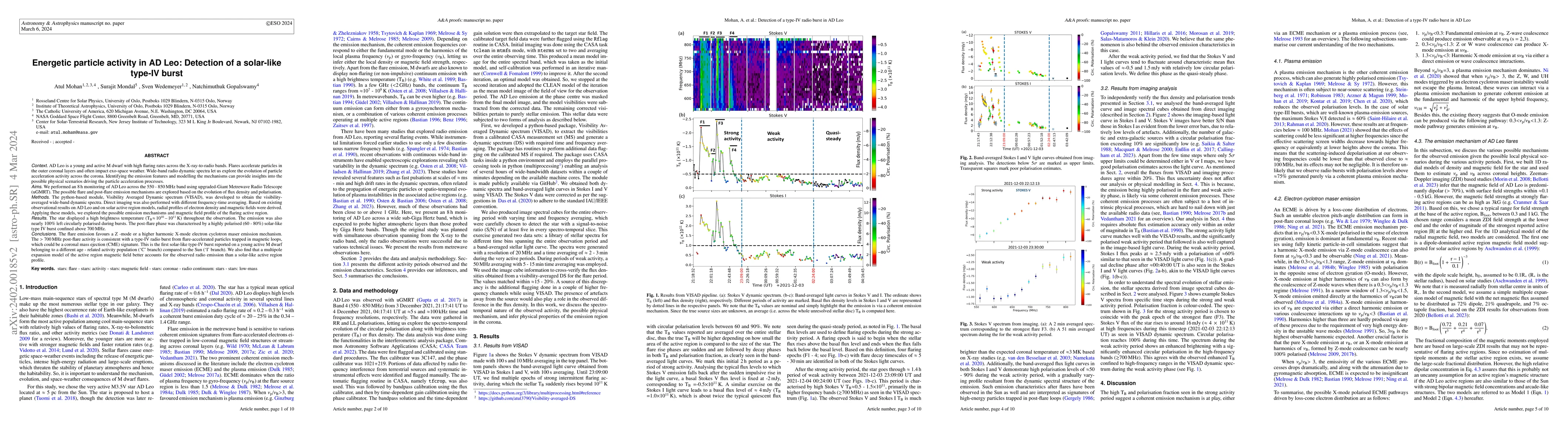 Thumbnail for Energetic particle activity in AD Leo: Detection of a solar-like type-IV
  burst