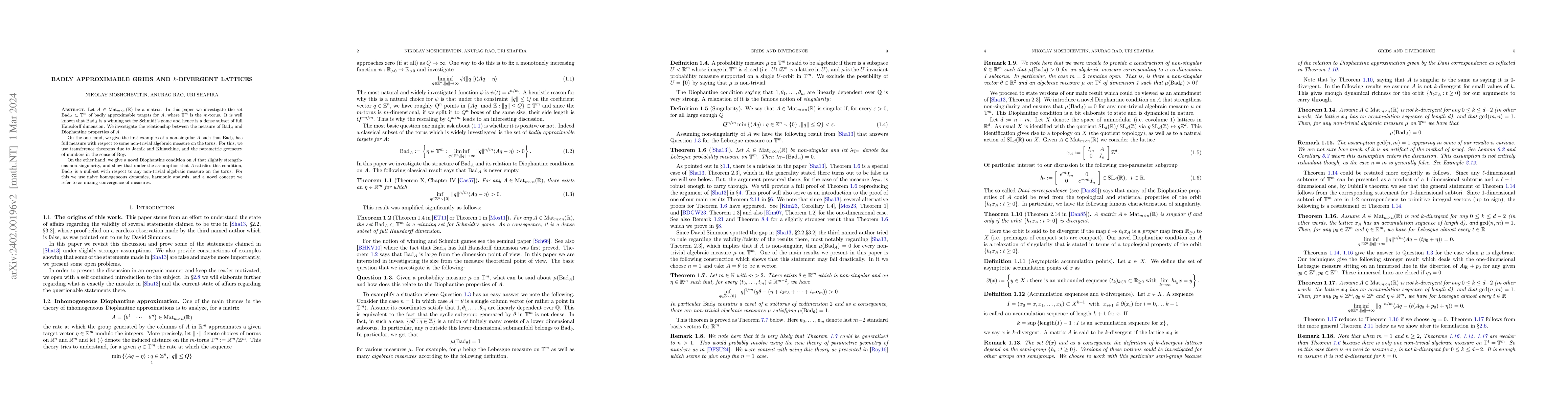 Thumbnail for Badly approximable grids and k-divergent lattices