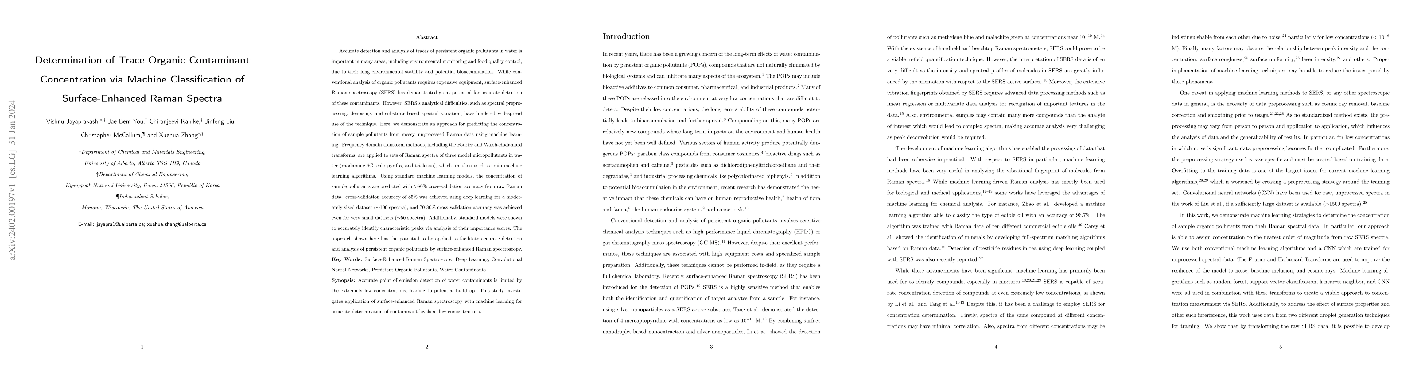 Thumbnail for Determination of Trace Organic Contaminant Concentration via Machine
  Classification of Surface-Enhanced Raman Spectra