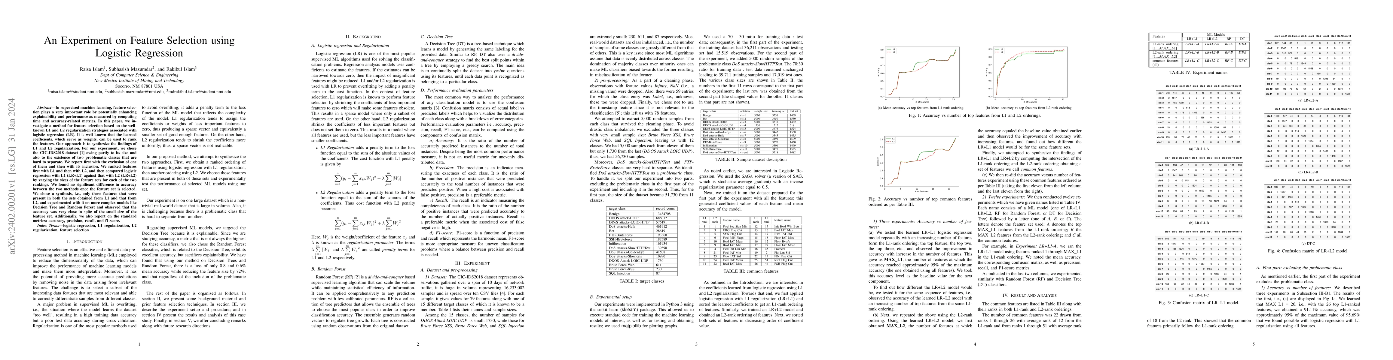 Thumbnail for An Experiment on Feature Selection using Logistic Regression