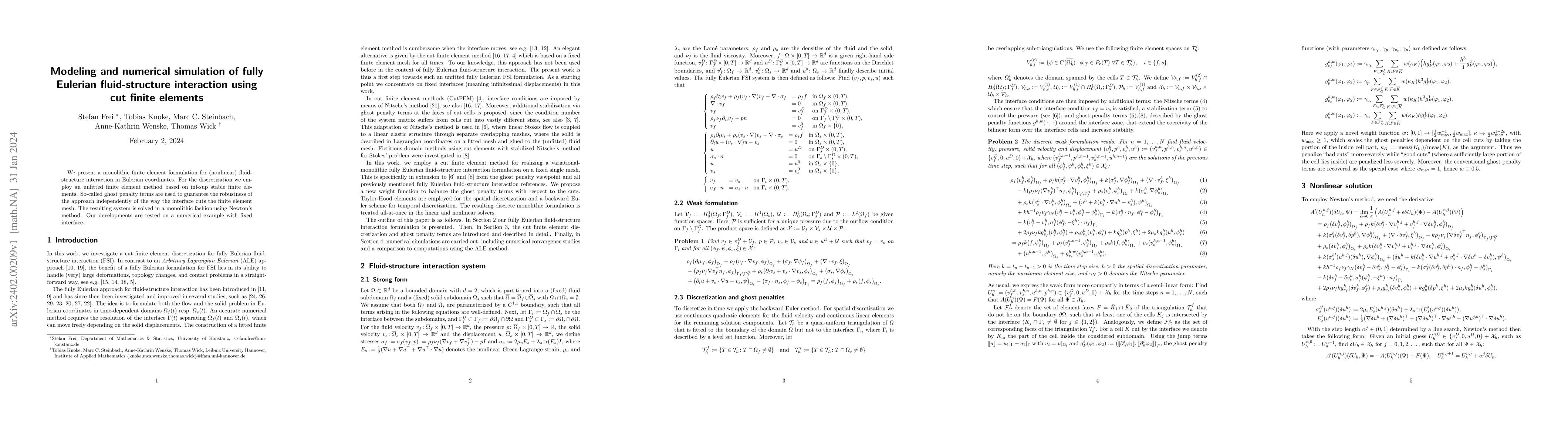 Thumbnail for Modeling and numerical simulation of fully Eulerian fluid-structure
  interaction using cut finite elements