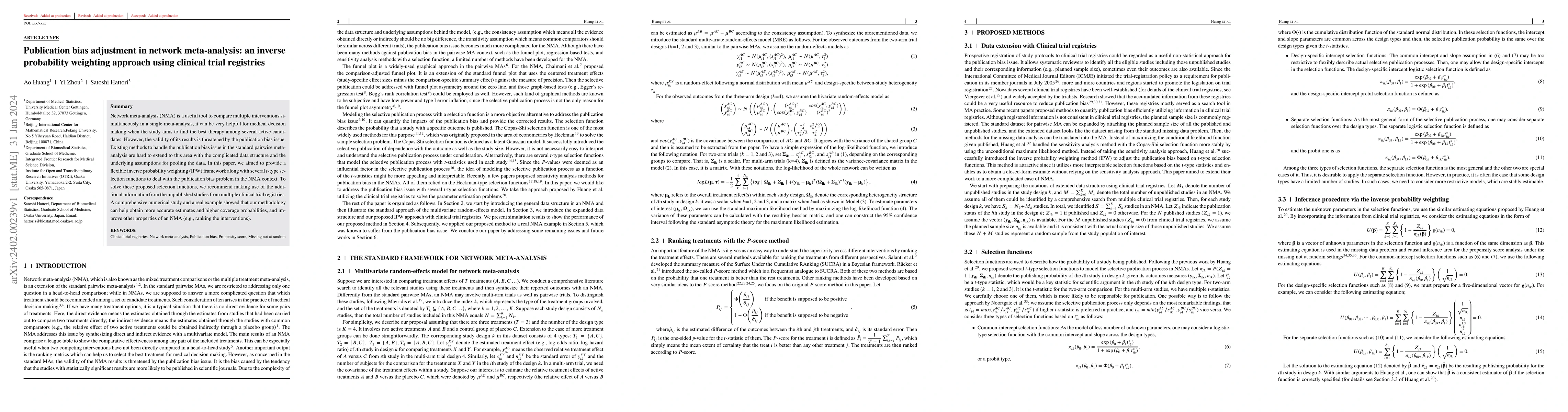 Thumbnail for Publication bias adjustment in network meta-analysis: an inverse
  probability weighting approach using clinical trial registries