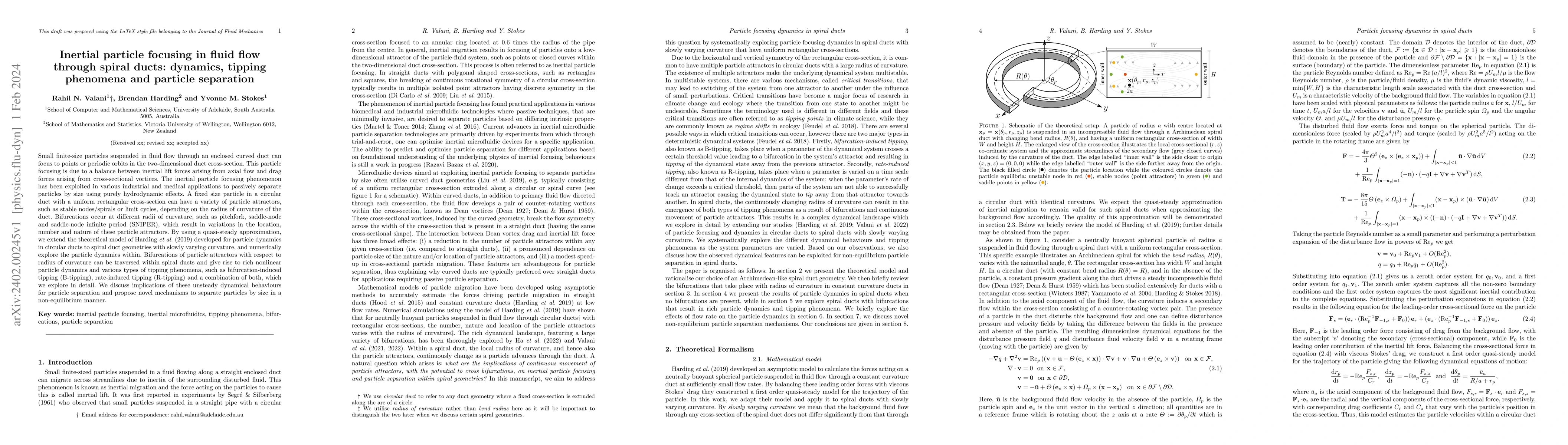 Thumbnail for Inertial particle focusing in fluid flow through spiral ducts: dynamics,
  tipping phenomena and particle separation