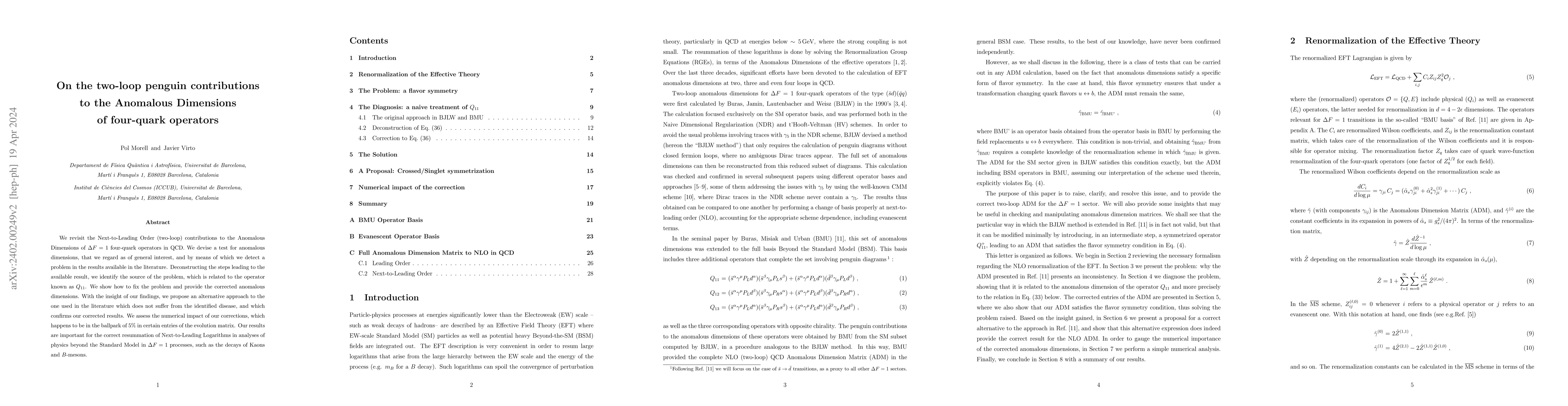 Thumbnail for On the two-loop penguin contributions to the Anomalous Dimensions of
  four-quark operators