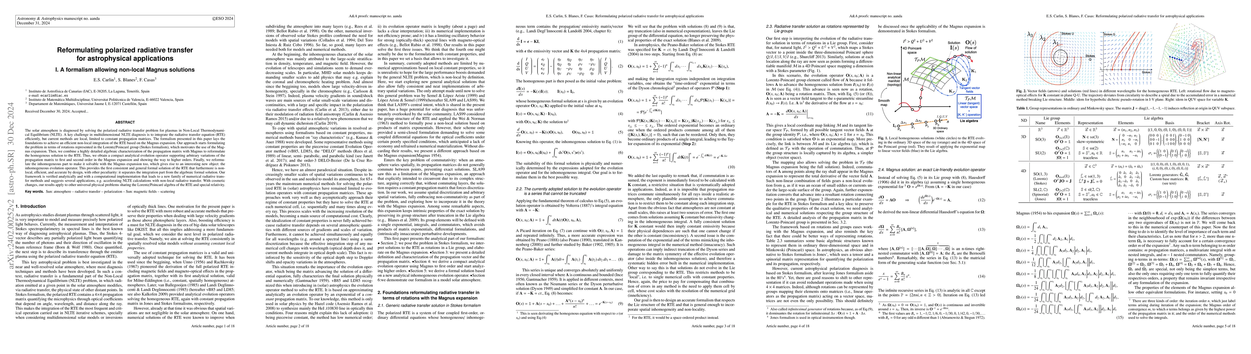 Thumbnail for Reformulating polarized radiative transfer. (I) A consistent formalism
  allowing non-local Magnus solutions