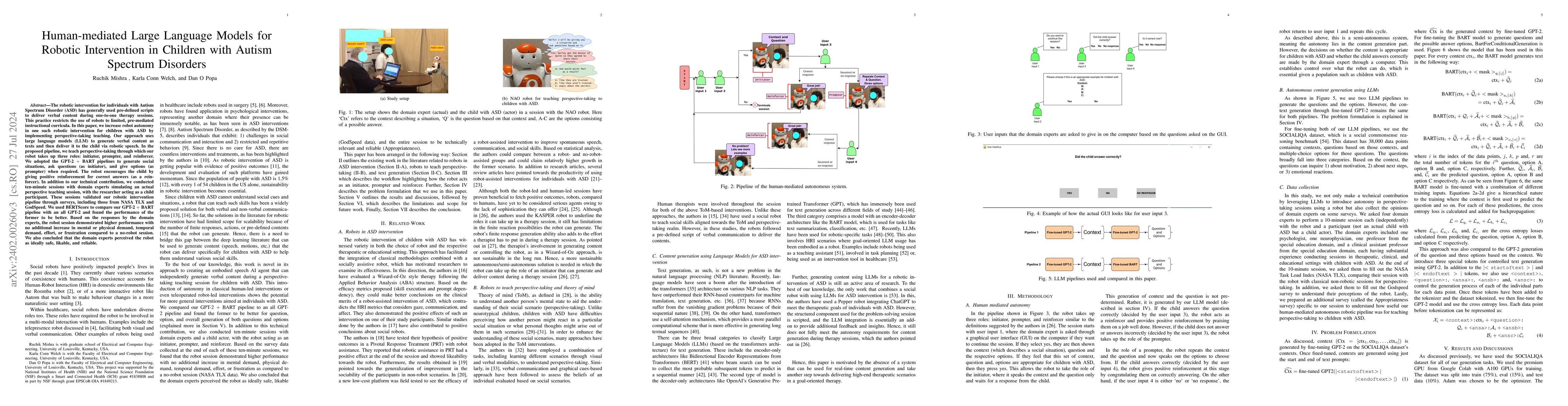 Thumbnail for Human-mediated Large Language Models for Robotic Intervention in
  Children with Autism Spectrum Disorders