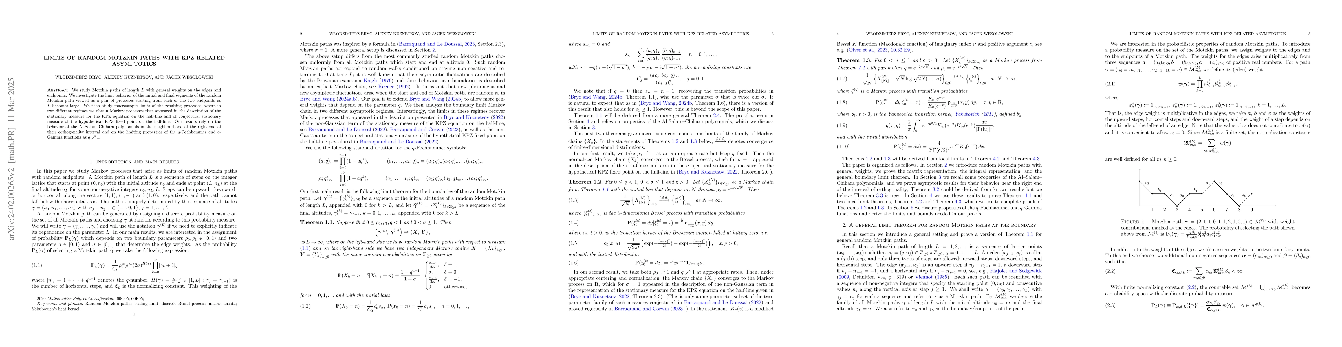 Thumbnail for Limits of Random Motzkin paths with KPZ related asymptotics