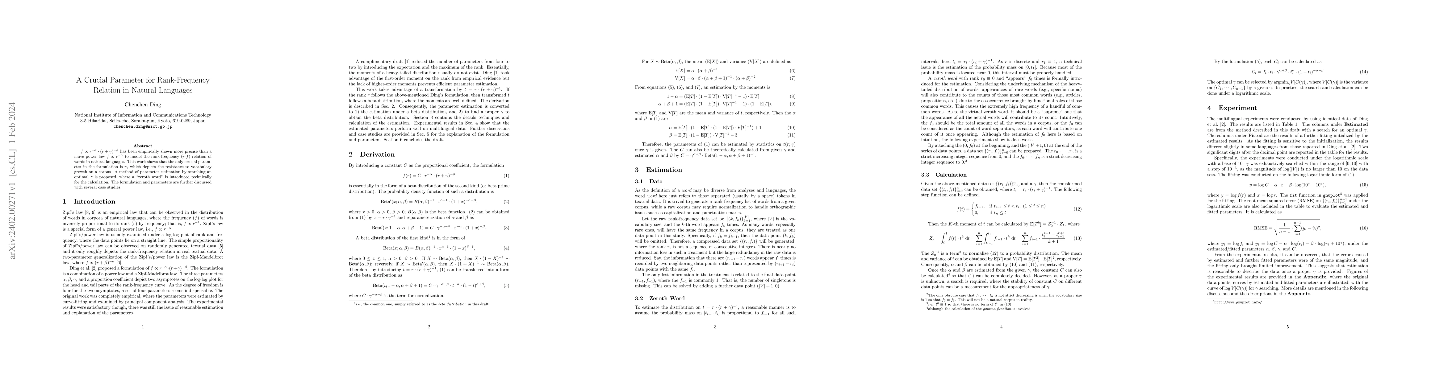 Thumbnail for A Crucial Parameter for Rank-Frequency Relation in Natural Languages