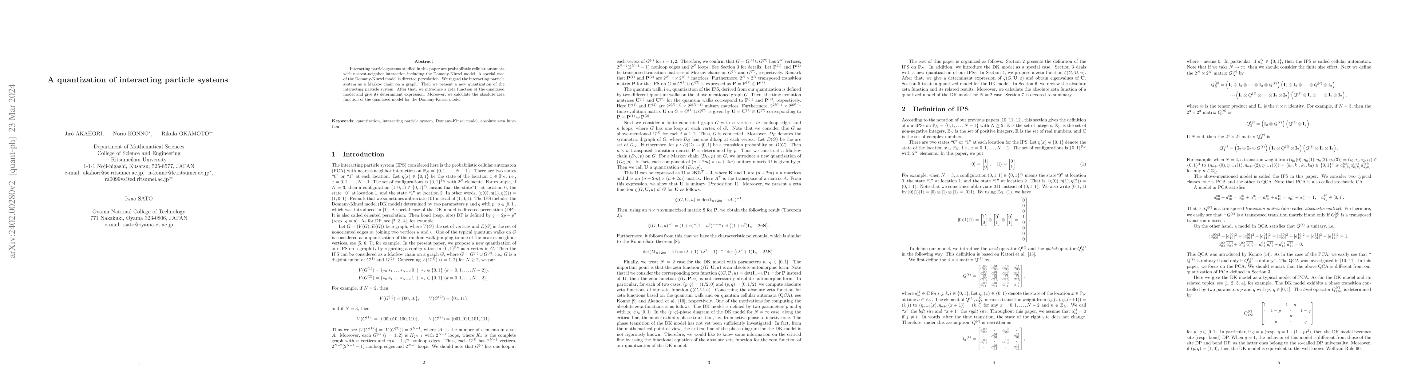 Thumbnail for A quantization of interacting particle systems