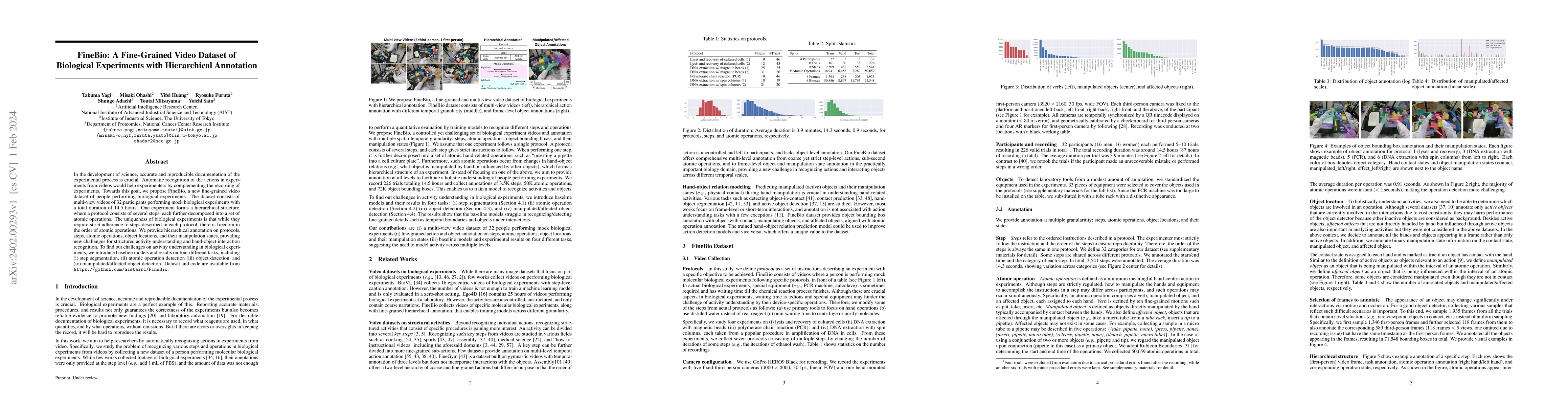 Thumbnail for FineBio: A Fine-Grained Video Dataset of Biological Experiments with
  Hierarchical Annotation