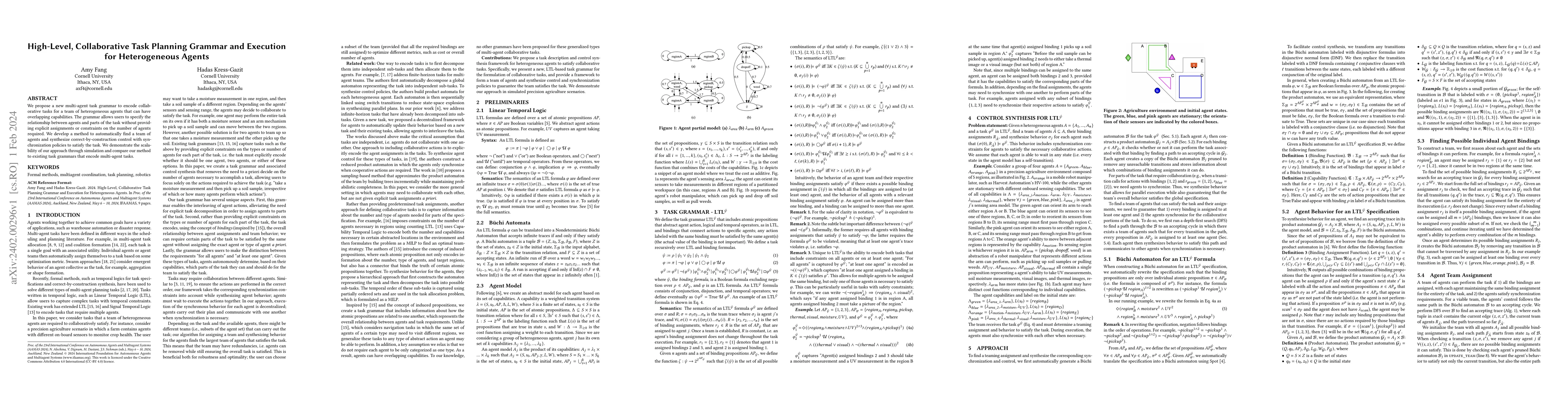 Thumbnail for High-Level, Collaborative Task Planning Grammar and Execution for
  Heterogeneous Agents