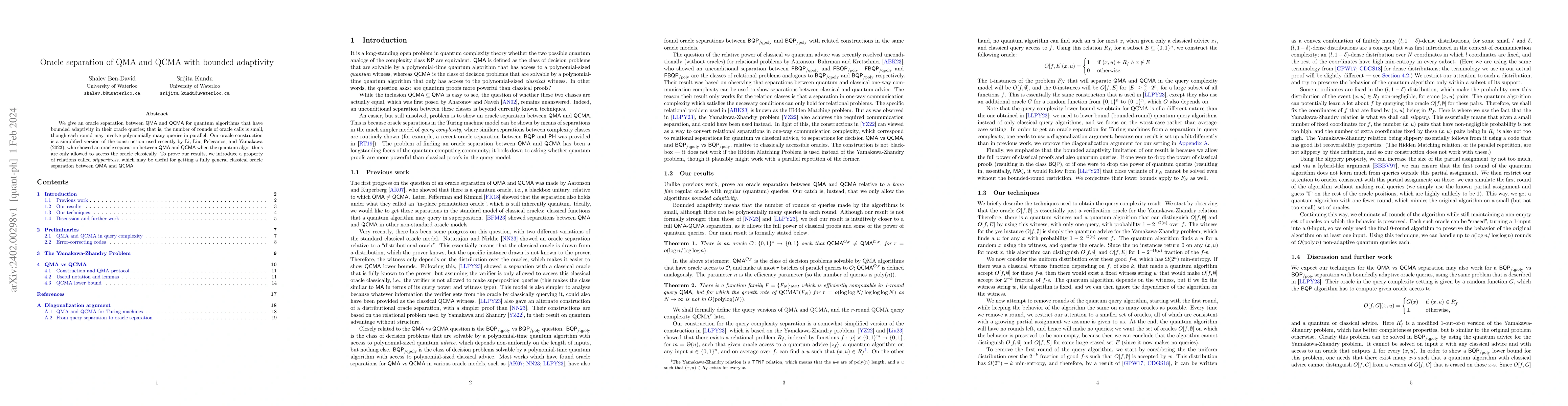 Thumbnail for Oracle separation of QMA and QCMA with bounded adaptivity