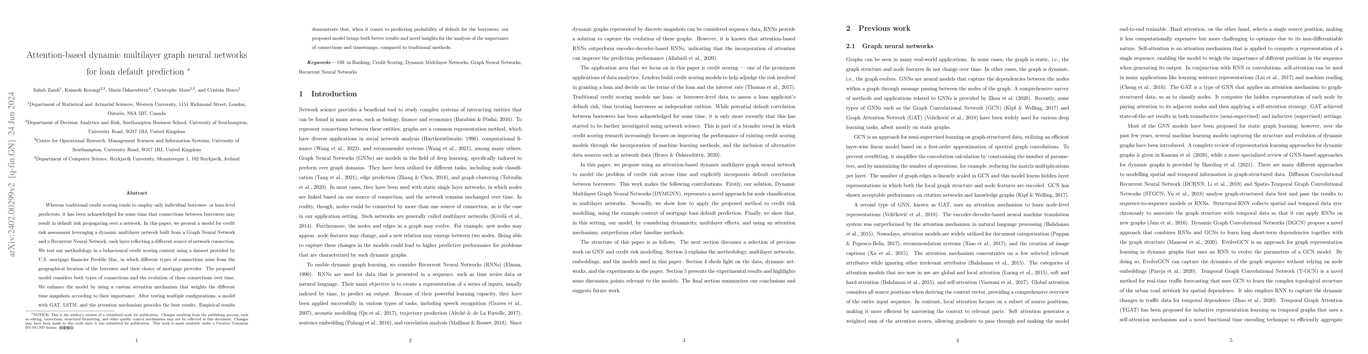 Thumbnail for Attention-based Dynamic Multilayer Graph Neural Networks for Loan
  Default Prediction