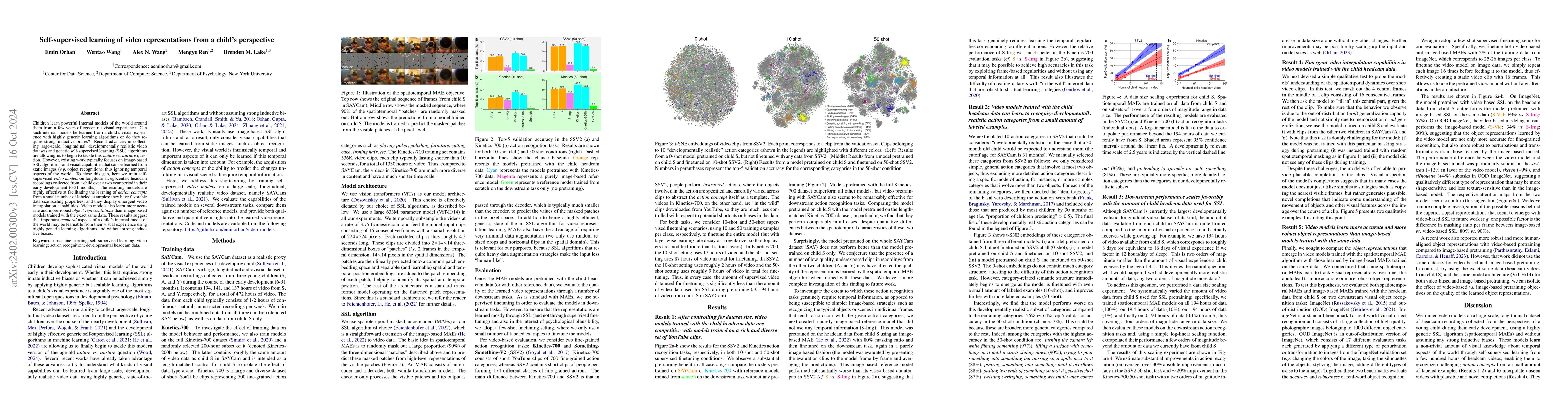 Thumbnail for Self-supervised learning of video representations from a child's
  perspective