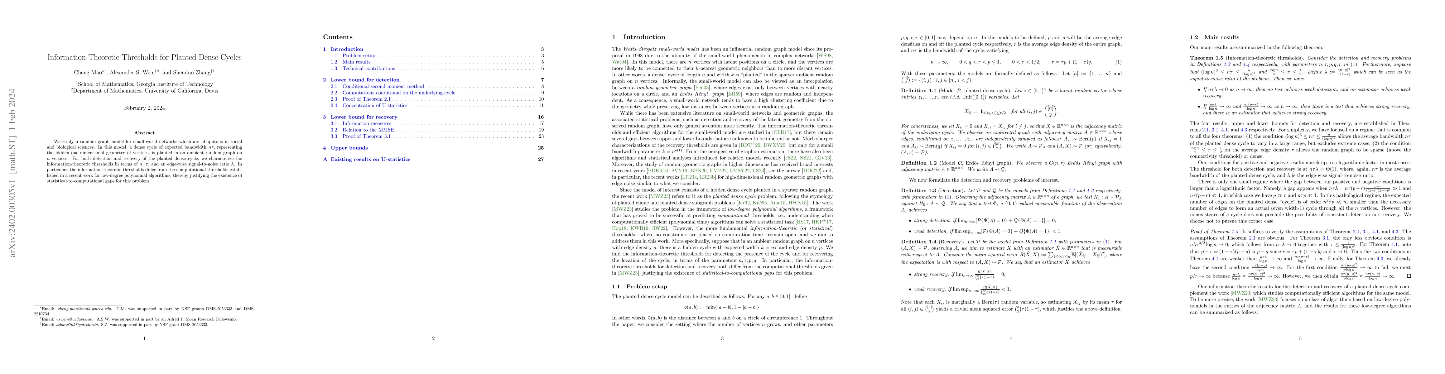 Thumbnail for Information-Theoretic Thresholds for Planted Dense Cycles