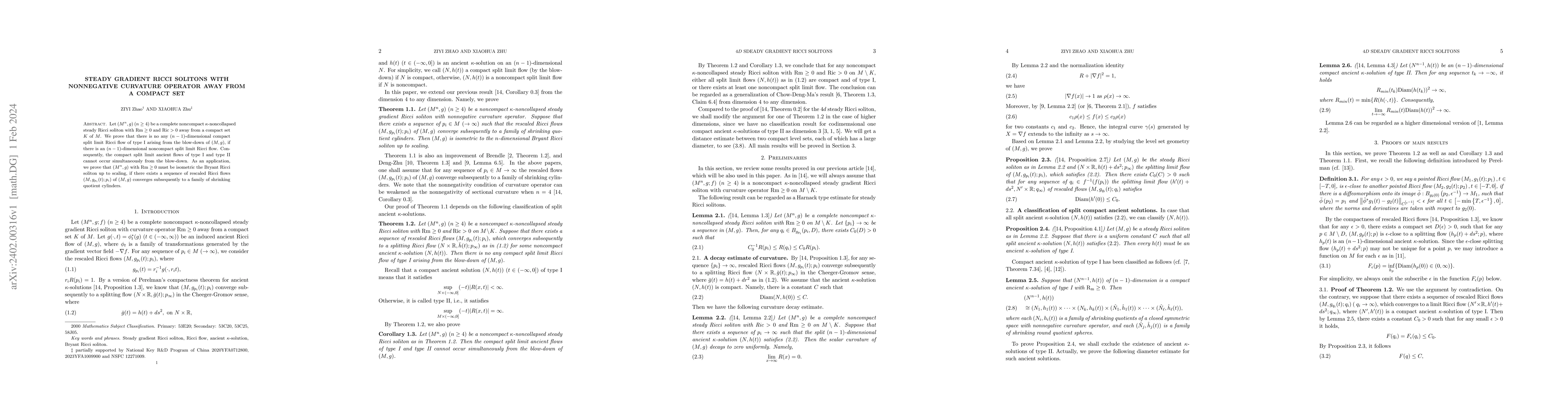 Thumbnail for Steady gradient Ricci solitons with nonnegative curvature operator away
  from a compact set